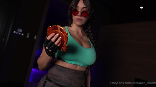 Octokuro Lara Croft Cosplay Blowjob & Handjob on Big White Cock