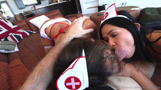 Ava Amira & Scarlettalexxxis in Nurse Outfits Give Double BJ & Get Fucked